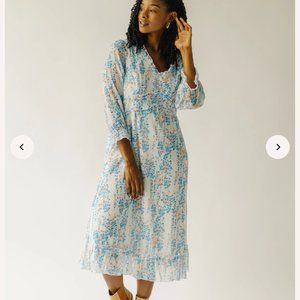 The Kenneth V-Neck Floral Dress in Ivory Multi Size Large NWT